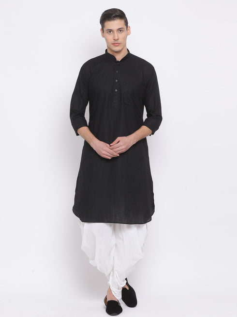 Vastramay Men's Black Cotton Linen Blend Kurta